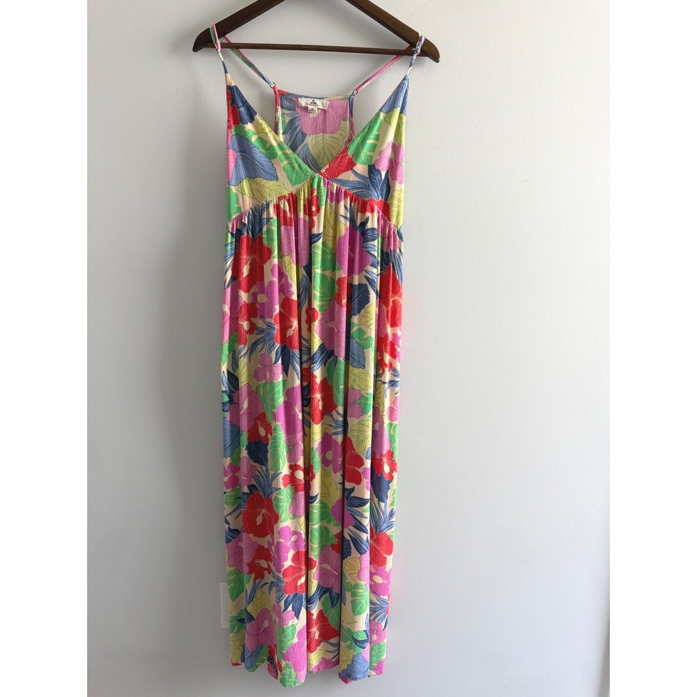Rip Curl Tropical Floral Maxi Dress XL Multicolor‎ Gauze V-Neck Racerback Summer
